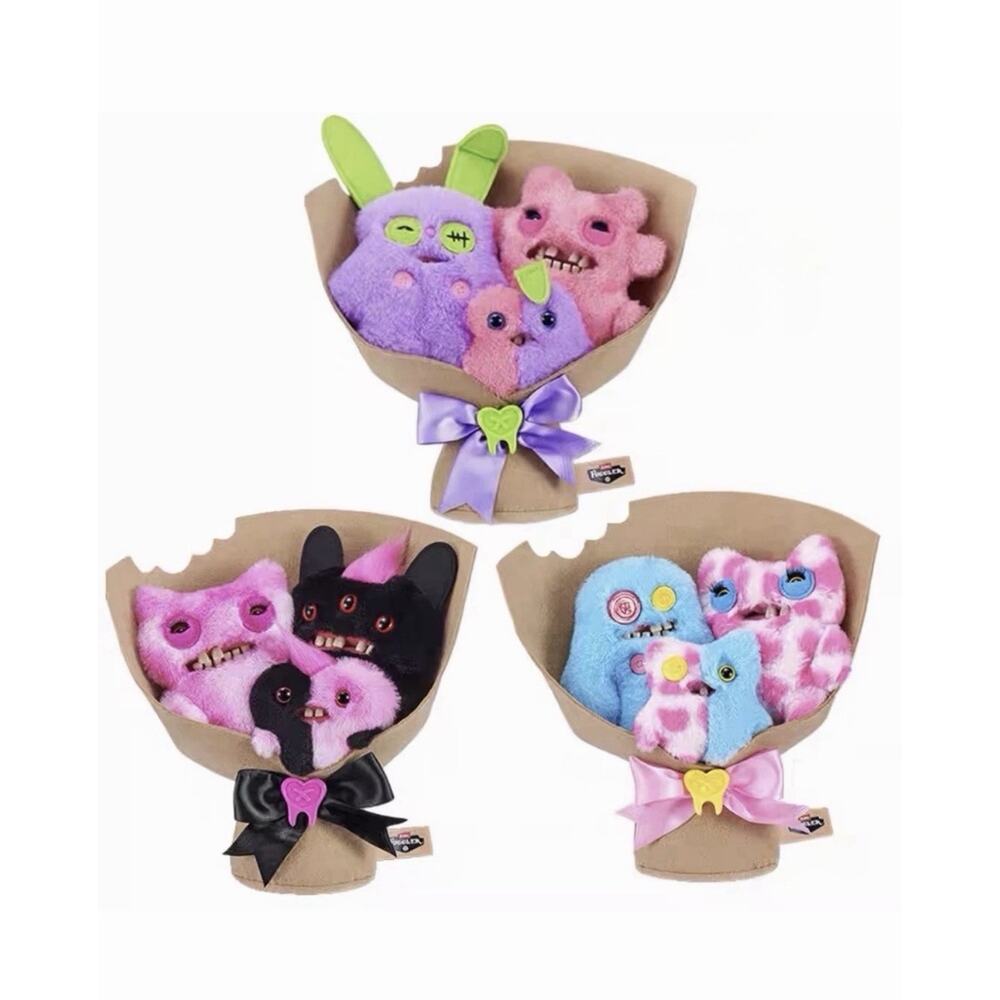 Full Set of 3 Official Fuggler Fugg Bouquets Plush Monsters Funny Ugly Teeth